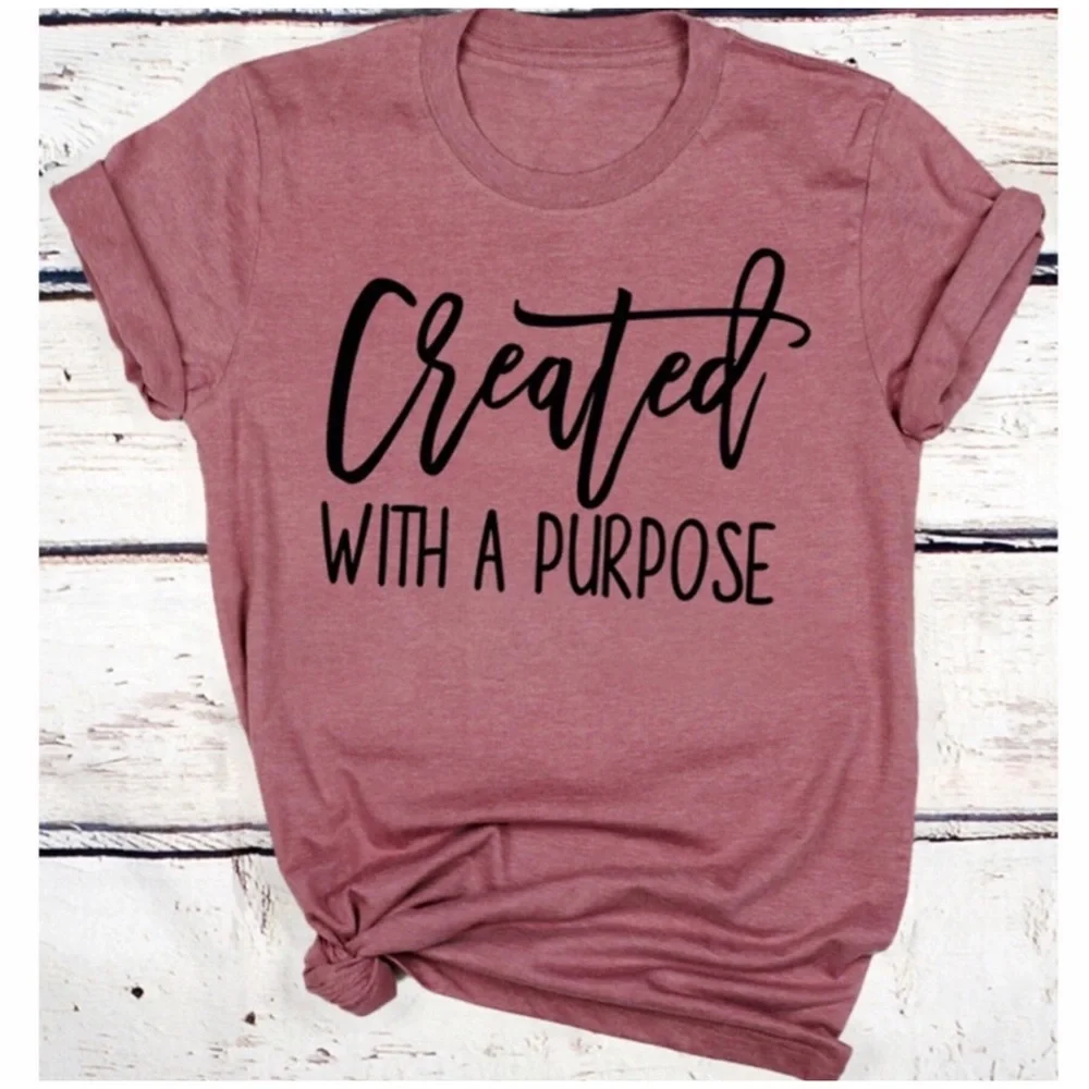 1 LEFT! Dusty Mauve Created With A Purpose Women’s Graphic Casual Tshirt - Picture 3 of 3